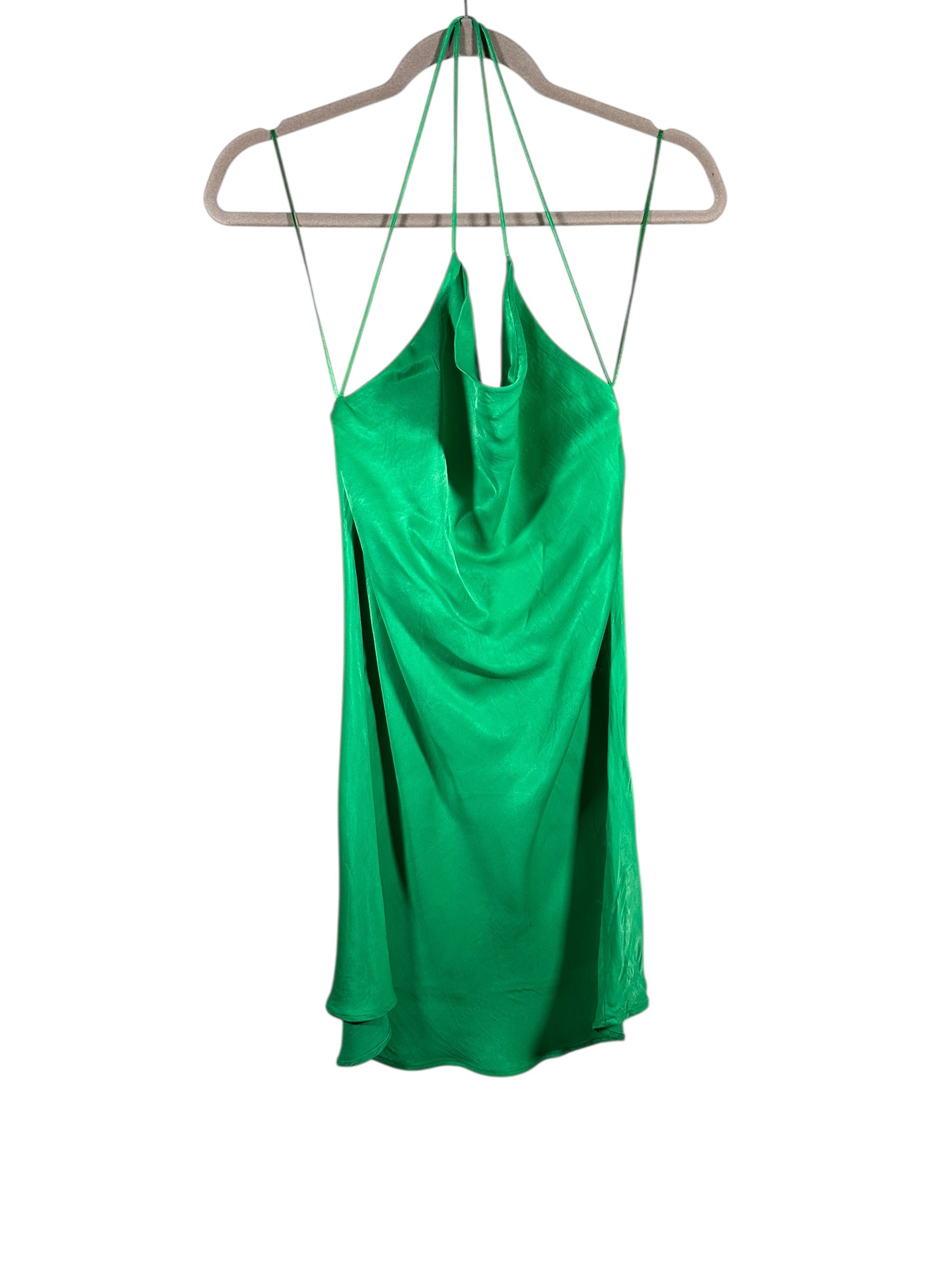 Zara- Used with small traces of use summer (occasional) dress, made of thick green satin/ SD-0005