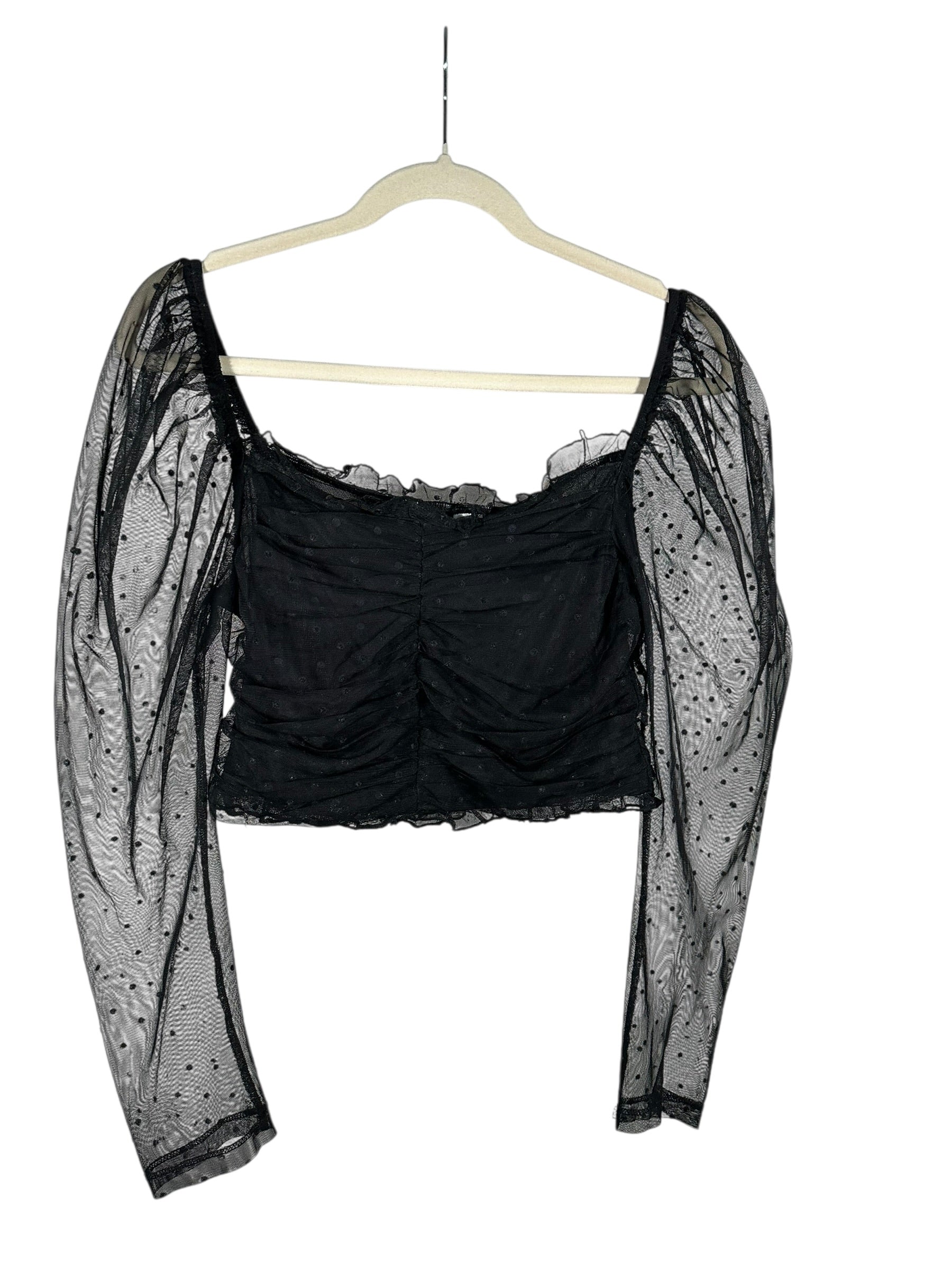 H&M - Used Black Lace Puff-Sleeve Croptop – Excellent Condition/ SD-0007