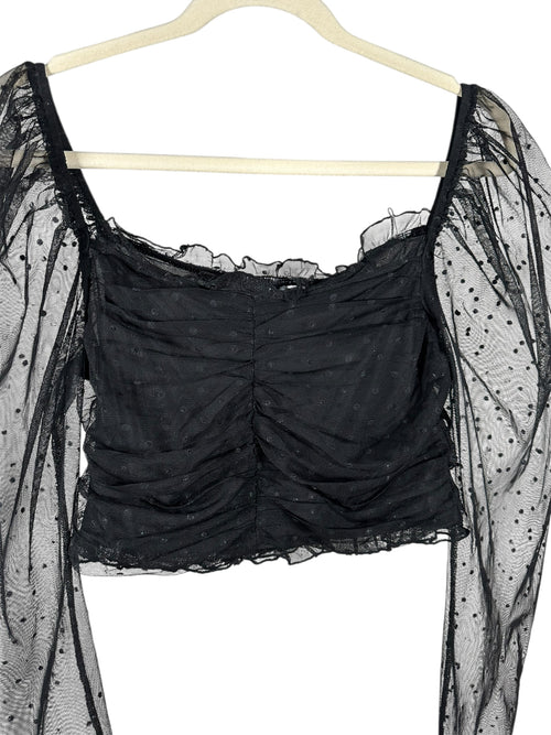 H&M - Used Black Lace Puff-Sleeve Croptop – Excellent Condition/ SD-0007